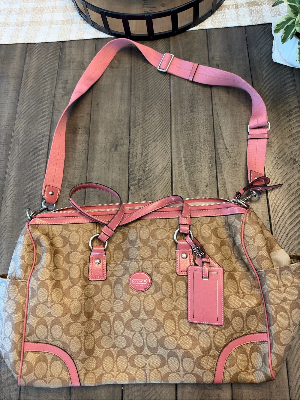 NWOT Coach Signature Canvas Large Travel/Weekender Bag - pink/coral